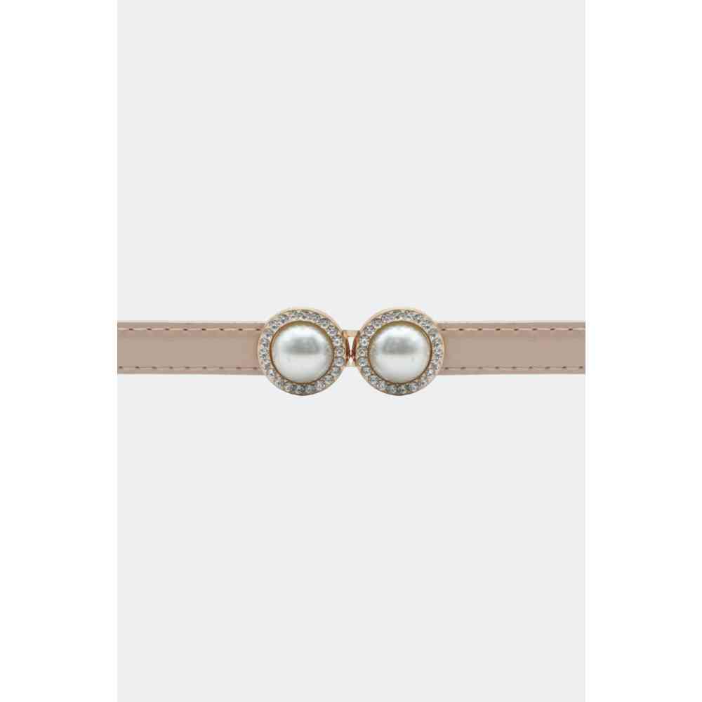Voodoo Vixen - Double Pearl Buckle Skinny Taille riem - Beige